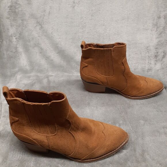 Mossimo Supply Co Boots Womens 7 Western Ankle Bootie Brown Faux Suede Heels - Picture 3 of 9